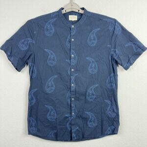 ETA Shirt Men M Blue Paisley Short Sleeve Minimalist Modern Artsy Outdoor Resort